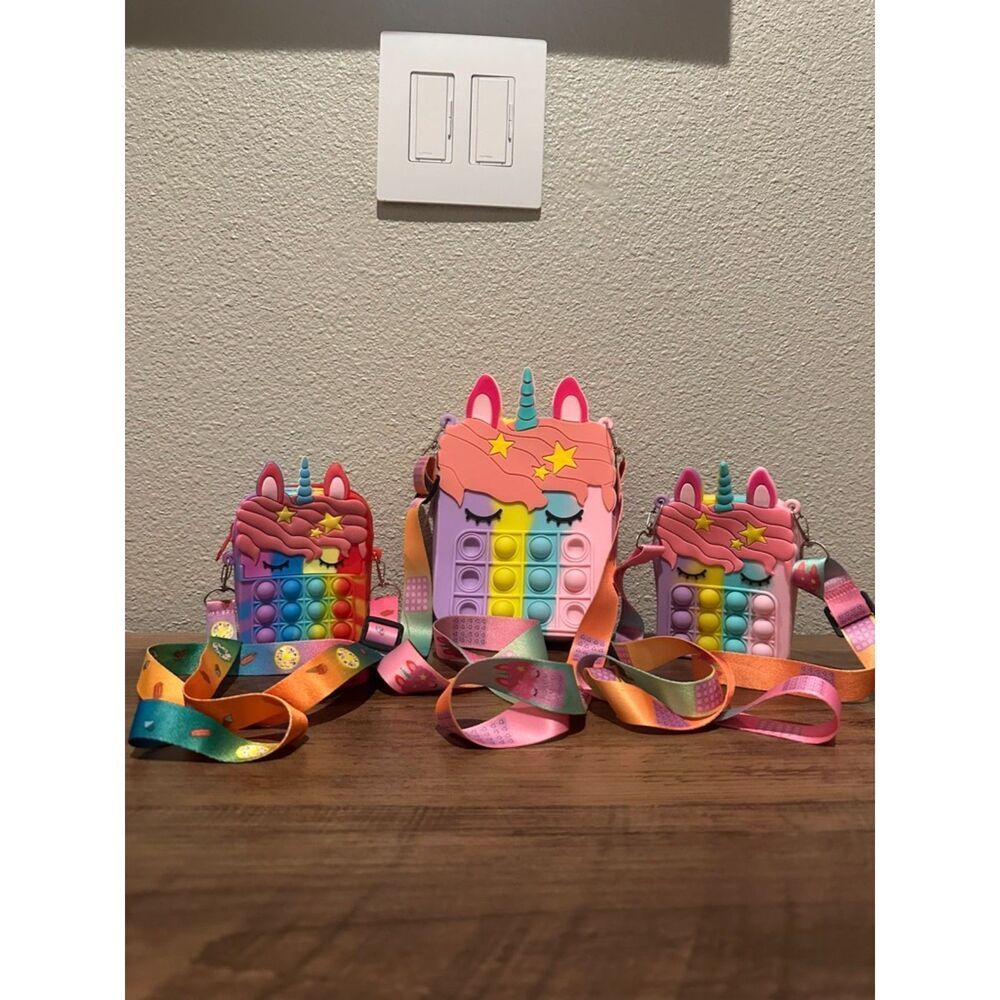 Lot of Pop-it Unicorn Rainbow Colored Crossbody Purse-1 Large & 2 Small Ones